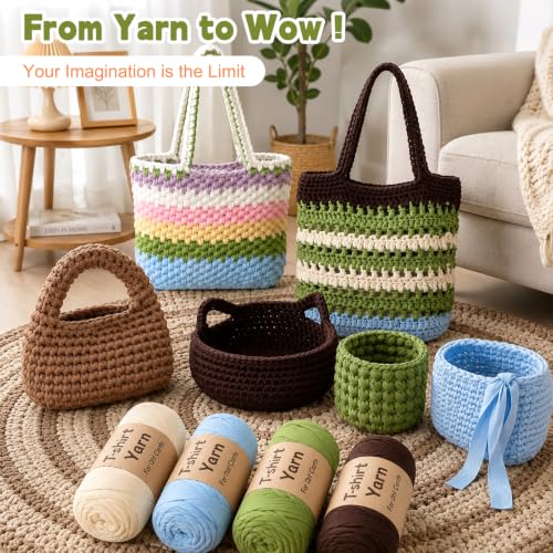 Image of Katech 800g T Shirt Yarn for Crocheting, Ribbon Yarn for Beginners-Coffee