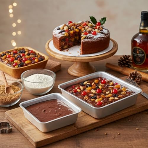 Image of Square Cake Tin Set | 6 Inch + 7 Inch Aluminium Cake Moulds | Deep 2 Inch Baking Trays for Oven & OTG | Heavy Aluminium Cake Pans for Baking, Brownies, Bar Cakes, Layered Cakes & Home Baking Tools