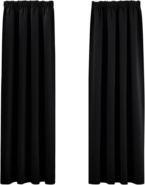 PONY DANCE Blackout Curtain Draperies - Light Blocking Room Darkening Pencil Pleat Curtain for Halloween Decor Window Treatment Energy Saving, 2 Panels, Width 90 by Drop 90 inch, Black
