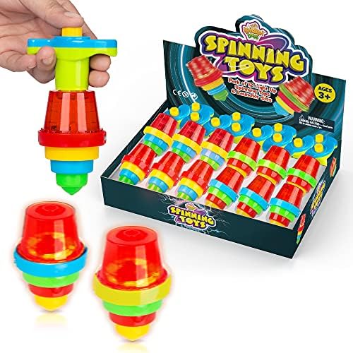 Light Up Spinning Tops for Kids, Set of 12, Red UFO Spinner Toys with Flashing LED Lights, Fun Birthday Party Favors, Goodie Bag Fillers, Birthday Supplies for Boys and Girls