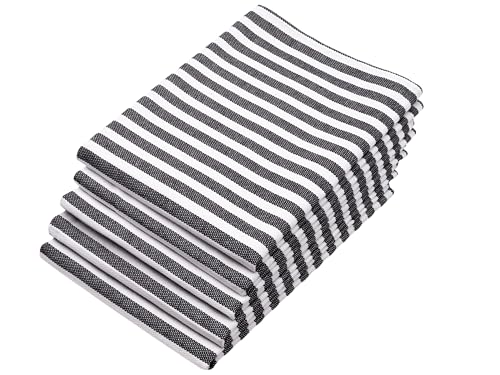 ZOLLNER Set de 5 torchons, 50x70 cm, Coton, Noir Blanc rayé, 215g/m²