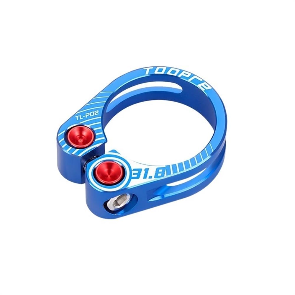 Bike Seat Clamp 31.8/34.9mm Aluminium Alloy Bike Seat Clamp Hollow Locking Mountain MTB BMX Road Bicycle Seatpost(31.8mm-Blue)
