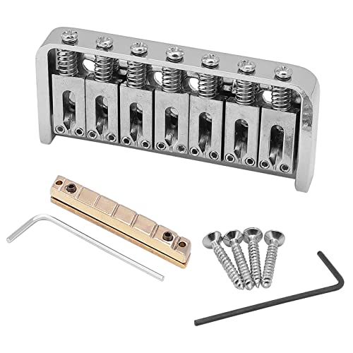 Swhmc 7 String Guitar Bridge, Electric Guitars Fixed Bridge, Guitar Nut Brass Tailpiece Replacement Part Accessories, Silver #TOP18