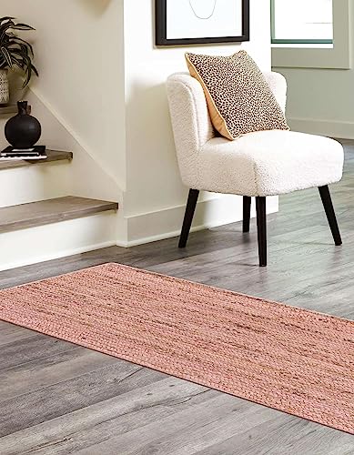 Image of Unique Loom Braided Jute Collection Area Rug - Dhaka (2' 7 inch x 6' 1 inch Runner, Light Pink)