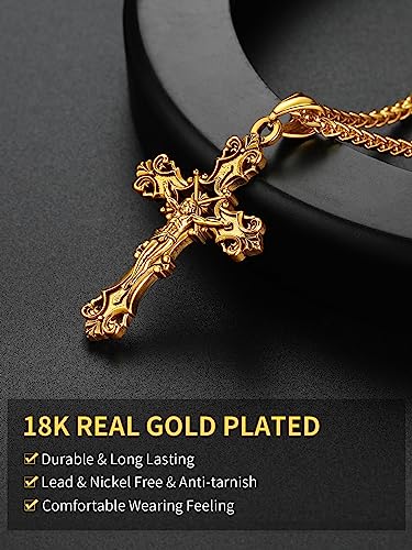 ChainsHouse Cross Necklace for Men, Black/18K Gold Plated/Stainless Steel Christian Jewelry Cross Pendant Necklace for Men, with Gift Box4