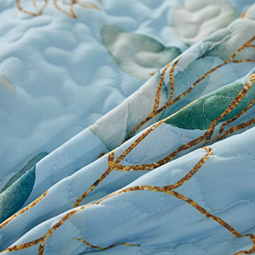 3 Pieces Floral Quilt Sets Queen Size,Blue Leaf Queen Quilt Sets Soft Bedspread Queen Size Bedding Set For All-Season (96"X90") #TOP5