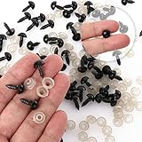 100 Pack Safety Eyes, Black Crafts Safety Eyes Spiral Solid Plastic Eyes with Washers for Bear, Doll, Puppet, Plush Animal and DIY Craft (10mm)