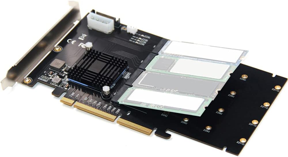 215 * 125mm PCI-E Adapter Card LM313 PCI-E 8X/16X to 4P M.2 (PCIe Protocol) Riser Card for NVME 2242 2260 2280 22110 SSD