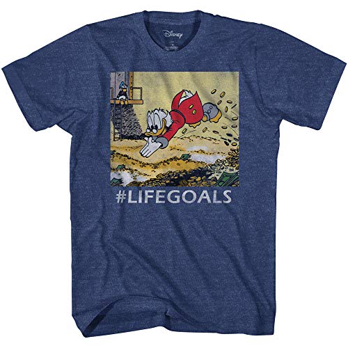 Disney Ducktales Scrooge Goals McDuck Duck Tales Vintage Classic Funny Logo Adult Mens Graphic Tee T-Shirt (Navy Heather, Large)