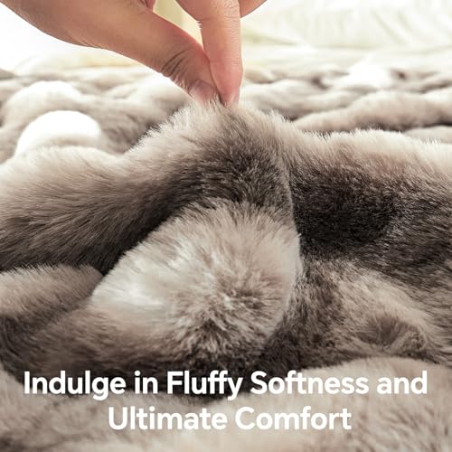 Image of BEDELITE Faux Fur Throw Bubble Blanket for Couch, 50 inch x 60 inch, Tie-Dye Taupe | 870GSM Soft Cozy Plush Blanket for Sofa & Bed Living Room Decor, Warm Fuzzy Faux Rabbit Fur for Women Gift, All Season Use