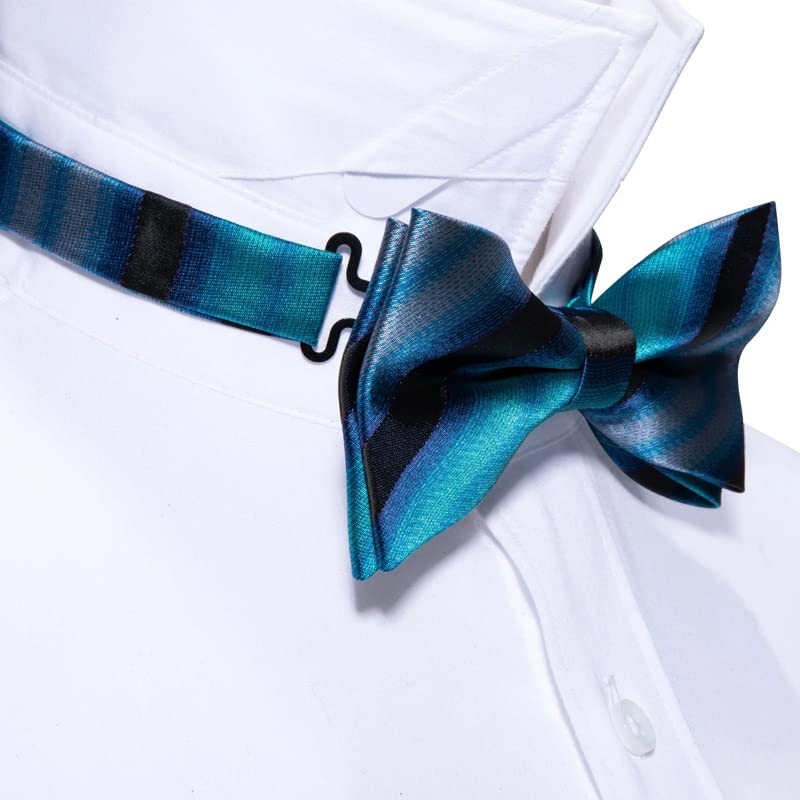 Corbata de seda para hombre, pajarita azul con mariposa, diseño a rayas, pajarita preatada, pañuelo, gemelos, lazos formales para hombre