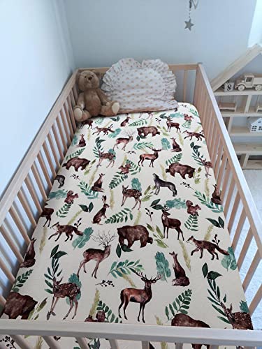 Image of Soft Fitted Crib Sheet, Stretchy and Breathable Toddler Crib Sheet for Boys and Girls, Fits Standard Crib and Toddler Mattress (Elk Brown Bear)