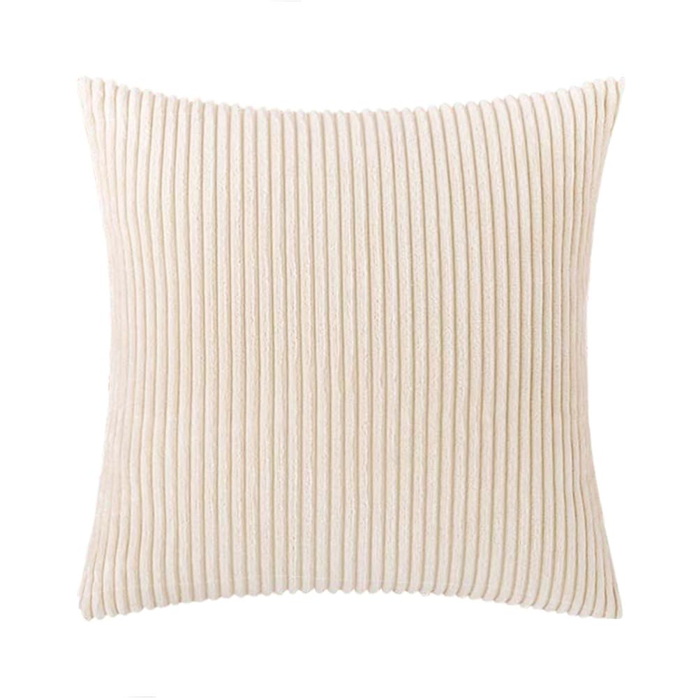 Juego de 2 cojines para sofá con relleno (60 x 60 cm), modelo Mary de pana a rayas, color crema, adecuado como cojín de sofá, cojín decorativo, cojín de relleno premium, suave y agradable, paquete