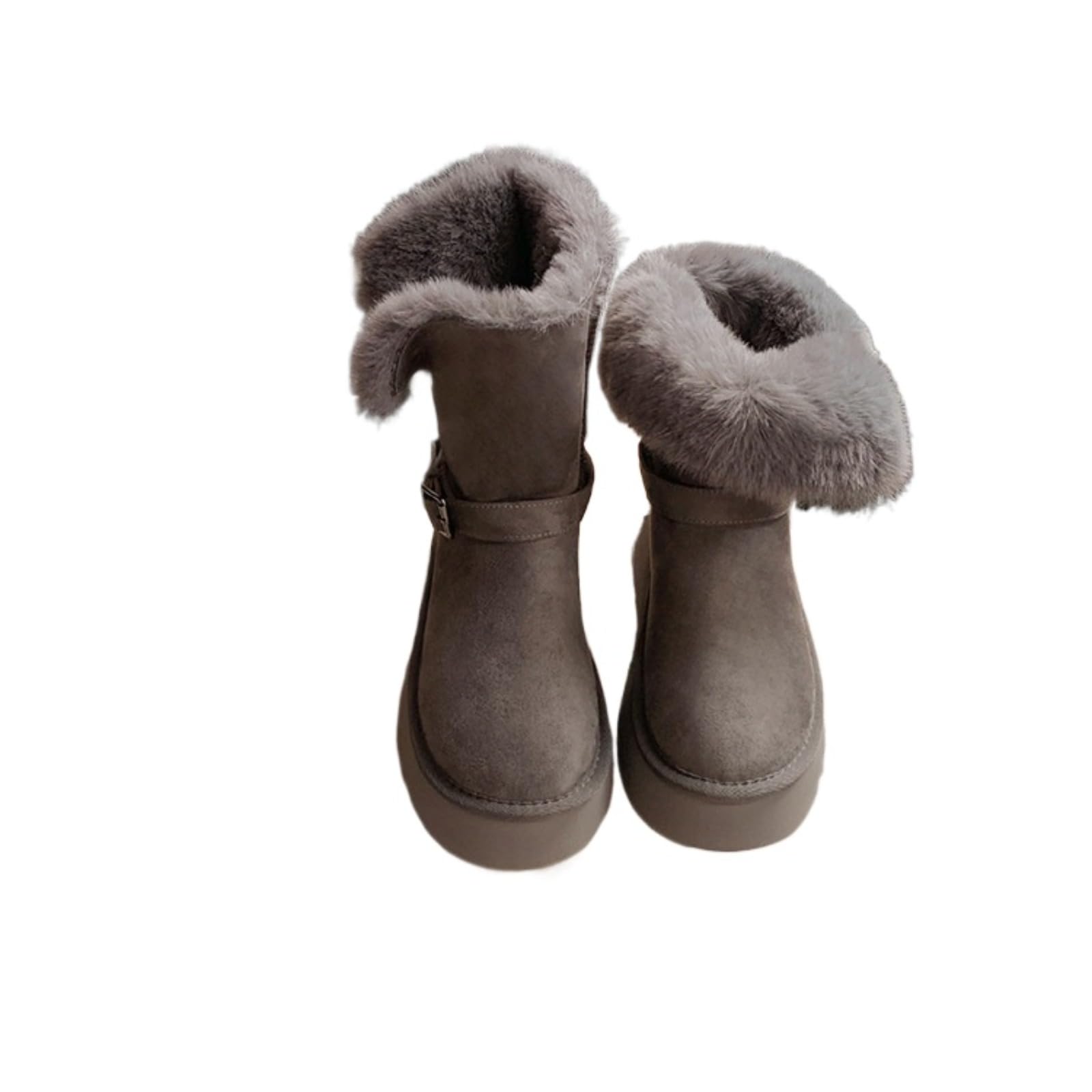 Womens Mid-Calf Snow Boots with Faux Fur Trim 3-5CM Platform Buckle Strap Warm Winter Footwear for Daily Commute