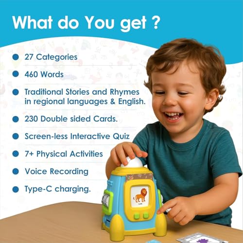 Image of Baby Lingo Pro, Montessori Games, Multilingual Toy, Screen-Free Quiz Games, Vocabulary Building, Interactive Educational Toy for 1 to 5 Year Old Kids. English - Telugu