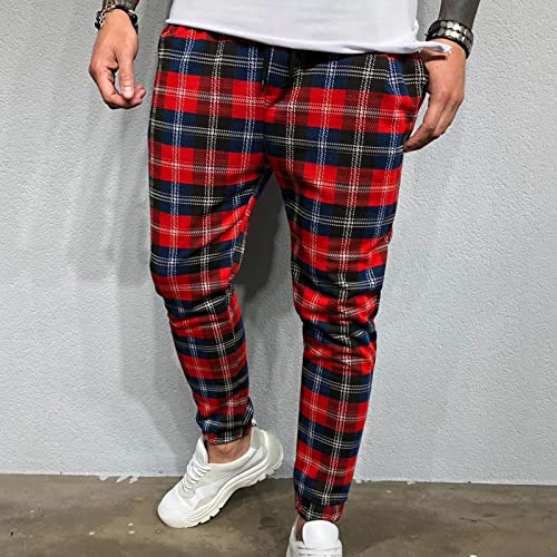 Foto von FASLOLSDP Herren Trekkinghose Karierte Outdoorhose Casual Mode Jogginghose Arbeitskleidung Männer Sporthose Fahrrad Outdoorhose Herbst und Winter Laufhose Sweatpants