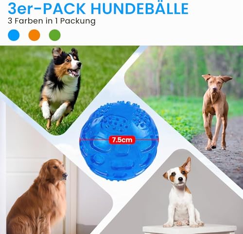 PETTOM Hundeball Quietschend Strapazierfähig, 3 Stücke Hundespielzeug Ball