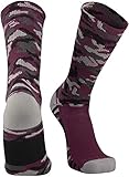 TCK Woodland Camo Crew Socks (Maroon Camo, Large)