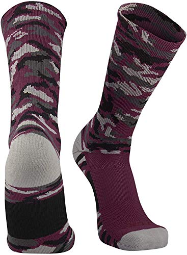 TCK Woodland Camo Crew Socks (Maroon Camo, Small)