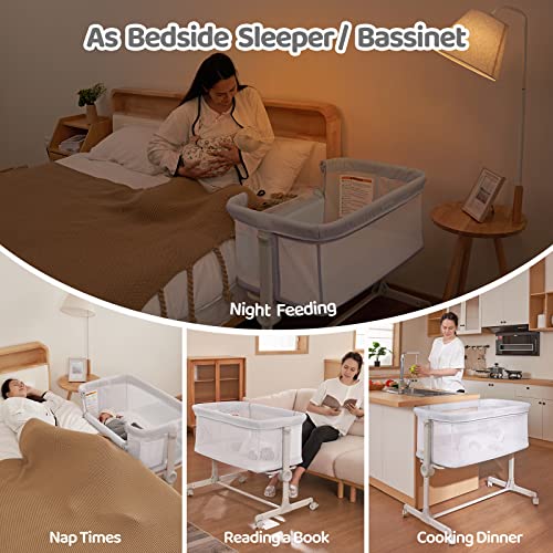 Ezebaby Baby Bassinet With Wheels, Bedside Bassinet Co Sleeper Crib For Newborn Baby Infants With All Mesh Sides And Adjustable 7 Heights, Mattress & Sheet Included #TOP2
