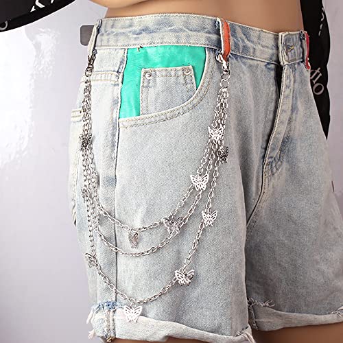 5 Pieces Silver Jeans Pants Chain Belt Goth Grunge Chain Pocket Waist Chain with Star Moon Snake Lock Decorations for Women/Men2