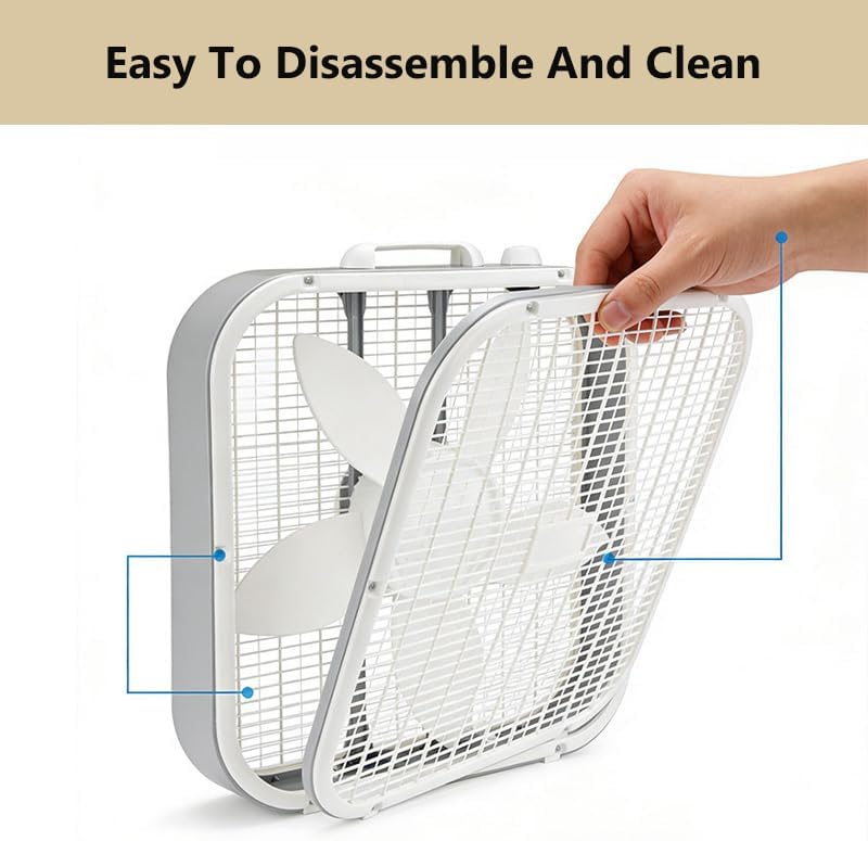 Box Fan - 20'' Portable Electric Floor Fan with 3 Quiet Speeds, 1800 CFM High Velocity Airflow, Weather-Resistant Motor for Window Use, Slim Cooling Unit for Basement, Home and Office, White