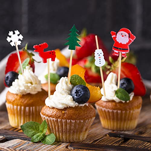 100 Pcs Christmas Cocktail Picks, Appetizer Decorative Toothpicks, Fruits Pick Wooden Bamboo Toothpicks Skewers for Christmas Cupcake Toppers Decorations, Drink Fruit Desser, Party Food - Thumbnail 7
