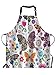 Moslion Delantal de mariposa, patrón floral blanco con colorido delantal de mariposas y flores, delantal de cuello ajustable para hombres y mujeres, adecuado para cocina y camarera chef delantal