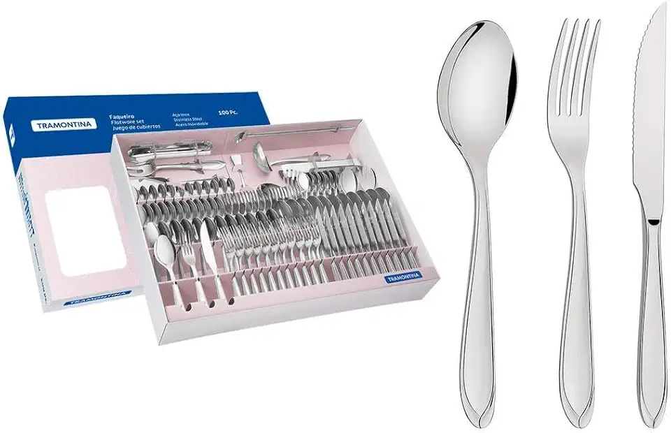Faqueiro Aço Inox com 100 Peças, Prata, Tramontina