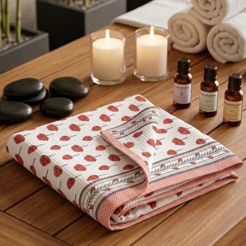 Image of Mafatlal Madhuban Soft & Absorbent Cotton Bath Towel (147x76 cm) | 250 GSM | Lightweight, Quick Dry, Floral Design