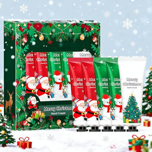 Coffret Crème Main Noël Set 5x30ml, Christmas Hand Cream Gift Set Hydratant, Crèmes Nourrissantes à Absorption Rapide, Winter Crème Hydratante Mains et Pieds,Idée Cadeau Femme
