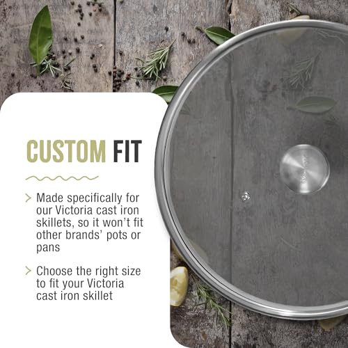 Image of 11.5-Inch Glass Lid for Victoria Round 12-Inch Cast Iron Skillet or Pan, Custom Made for Only Victoria Brand, Internal Diameter 11.5-Inch, External Diameter 12 Inch