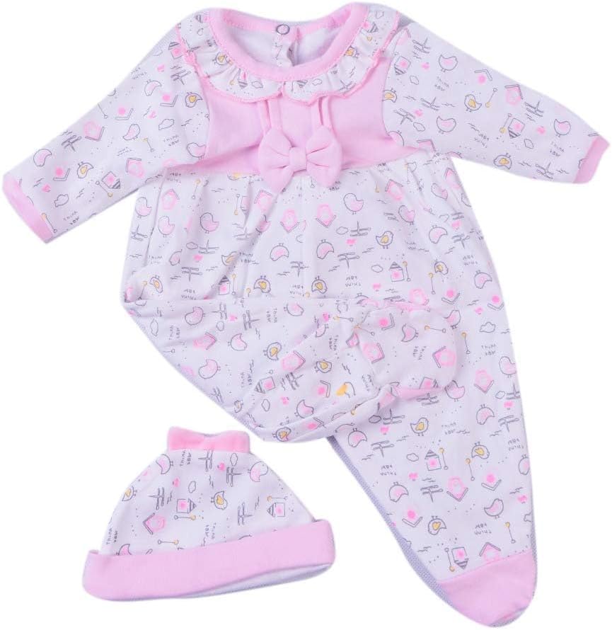 2Pcs Medylove Reborn Baby Dolls Girls Clothes 16-18 inch Newborn Reborn Doll Pink Outfit 17 inch Doll Printed Baby Jumpsuit