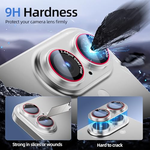 Image of HelloDeere 9H High-alumina Tempered Glass Camera Lens Protector for iPhone 17 Lens, Military-Grade Shatterproof with Strong Adsorption, Full Coverage Case-Friendly Cover (Silver, 17-2 Pack)