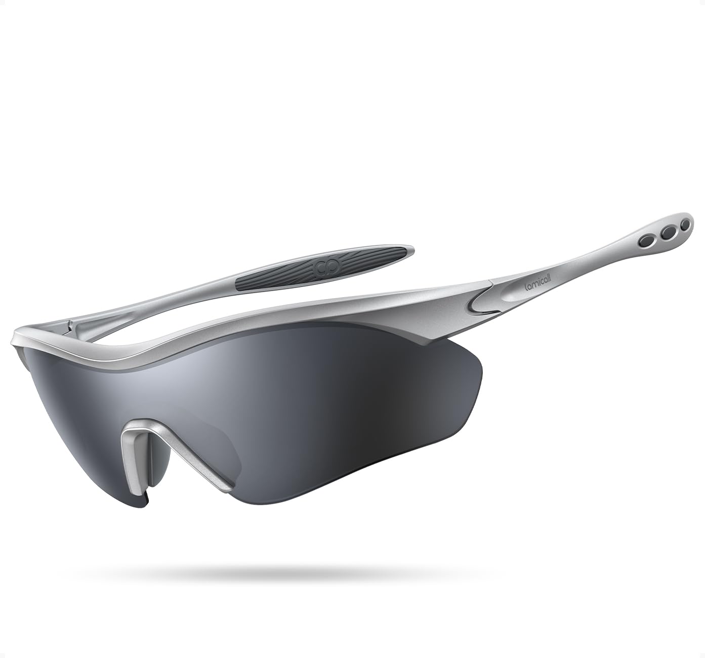 Lamicall 2026 Polarized Cycling Sunglasses - [22g Ultra-Light] UV400 Protection Sports Glasses for Men Women for Running Driving Hiking with TR90 Frame, Adjustable Nose Pad & Bendable Temples - Sliver