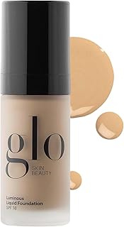 Glo Skin Beauty Luminous Liquid Mineral Foundation Makeup with SPF 18 (Tahini) - Improves Uneven Skin Tone, Smooths & Corrects Imperfections, Sheer to Medium Coverage, Dewy Finish