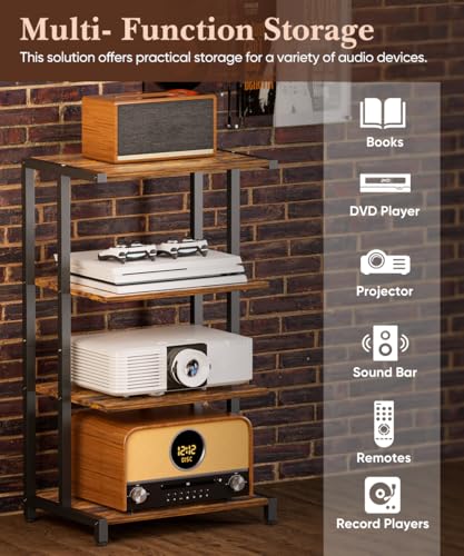 Ardier 4-Tier Media Storage Stand, Audio Media Rack for Living Room, Gaming Room, Music Studio, Wooden Game Console Shelf for TV Accessories/Audiovisual Equipment/Optical Disc/PS4, Black - Thumbnail 6