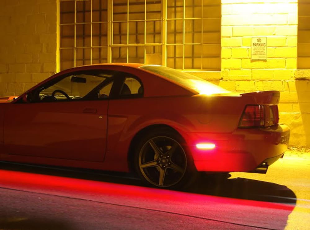iJDMTOY OE-Red Lens 40-SMD Red Full LED Rear Bumper Side Marker Lights Compatible With 1999-2004 Ford Mustang. Replace OEM Bulb-Less Sidemarkers