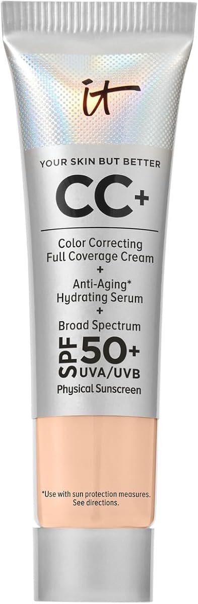 Crema Mini CC+ con base natural de cobertura total SPF 50+ | Base correctora de color + corrector - Suero hidratante antienvejecimiento, ácido hialurónico + niacinamida, perfecto para pieles maduras