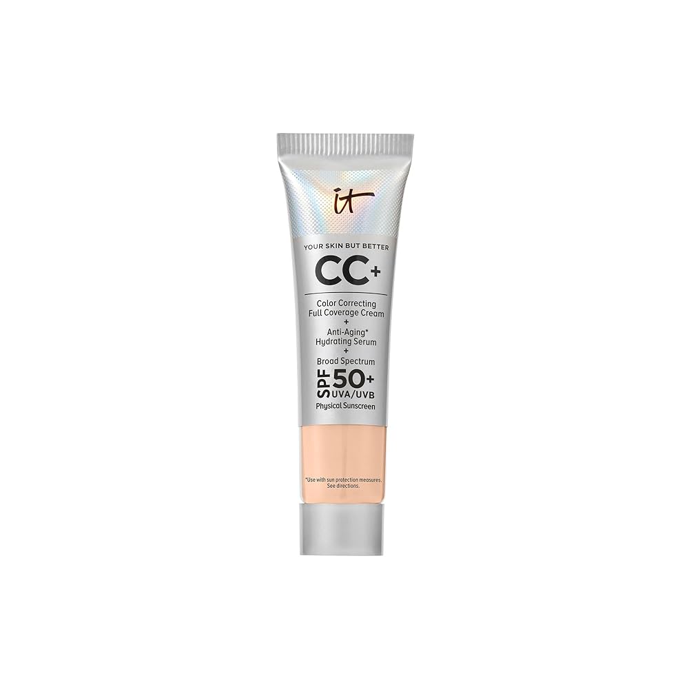 IT Cosmetics CC+ Cream Travel (Light Neutral) - Natural Full Coverage Foundation With SPF 50+, Color Corrector & Anti-Aging Hydrating Serum, Hyaluronic Acid + Peptides, Up To 24H Wear - 0.4 fl oz