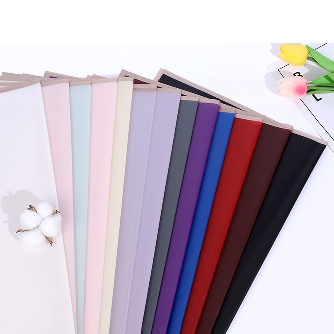 WLWLEO Papier do pakowania kwiatów w koreańskim stylu bukiet kwiatów papier do pakowania ze złotą krawędzią, 140 arkuszy 14 kolorów, wodoodporne świeże kwiaty do pakowania prezentów, materiały kwiaciarni
