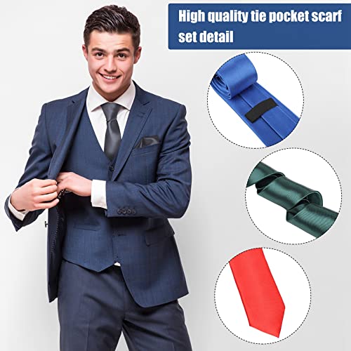 Image of Zhanmai 48 Pcs Men Solid Color Ties and Pocket Square Set Satin Necktie Business Handkerchief for Wedding Party