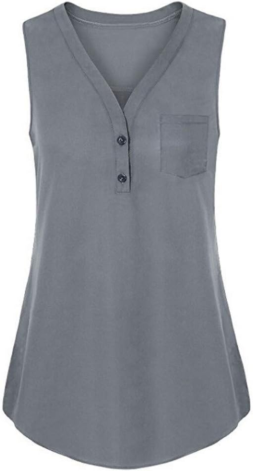JFLYOU Women Plus Size Button Down Summer Loose V Neck Cami Tank Solid Tops Vest Blouse