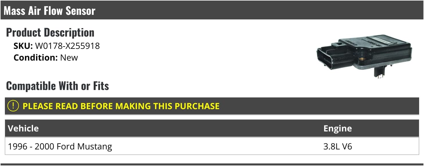 Mass Air Flow Sensor - Compatible with 1996-2000 Ford Mustang 3.8L V6