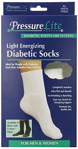 Activa Pressure Lite Light Energizing Diabetic Crew Socks, White, Medium