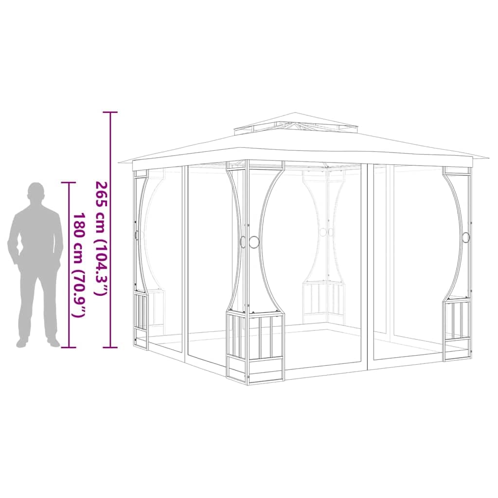Gazebo con rete, 300 x 300 x 265 cm, color crema