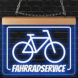 INDIGOS UG - LED Lampen - Fahrradservice - graviert - Leuchtschild 26x20 cm zum Hängen an Wand oder Scheibe - Schild beleuchtet für Büro Laden Praxis Studio Schaufenster Empfang Werbung innen