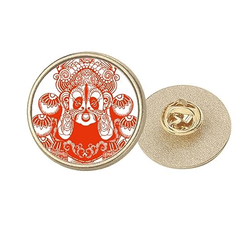 Broche ronde en métal doré de l'Opéra de Pékin en papier découpé rouge pour accessoire de mode en taille M