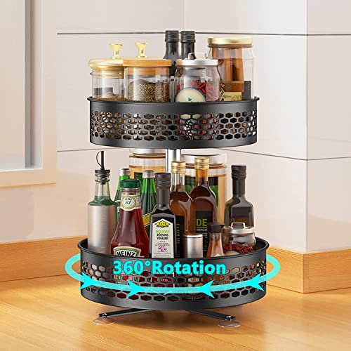 Amyzavls Rotating Spice Rack, 2 Tier Lazy Susan Cupboard Organizer ...
