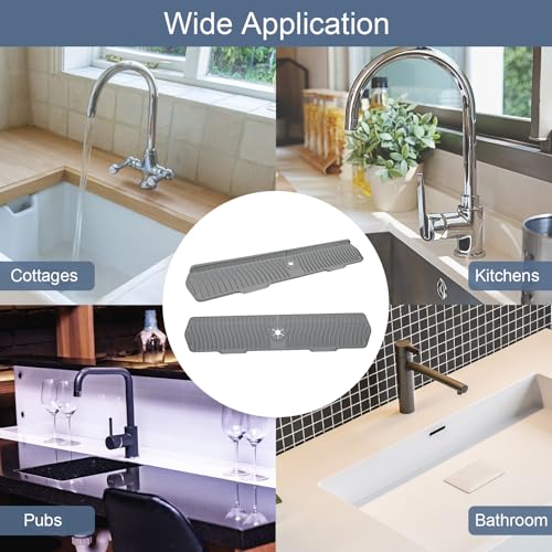 Image of Sink Drain Mat Behind Faucet,Faucet Guard Draining Mat, 90 Foldable Tap Draining Mat for Kitchen Sink with 2 Water Ports, Faucet Drain Mats for Kitchen, Bathroom, etc (Gray, 29.5 inch*6.1 inch)